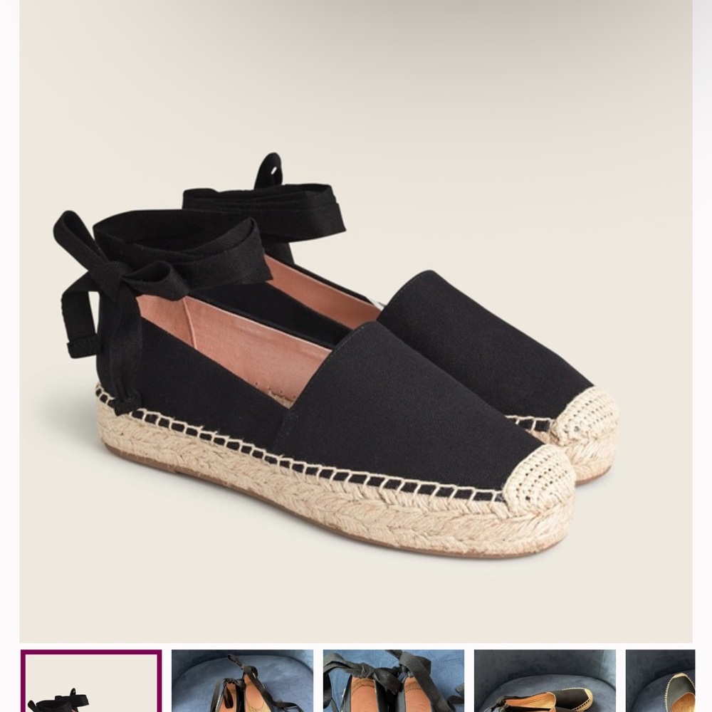 J. Crew NWT Black Canvas Espadrilles with Ankle Tie - Picture 2 of 4